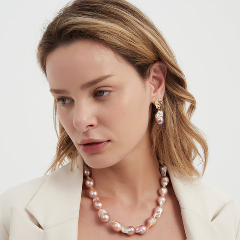 Purple Pink Large Baroque Pearl Earrings - House Of Pearls